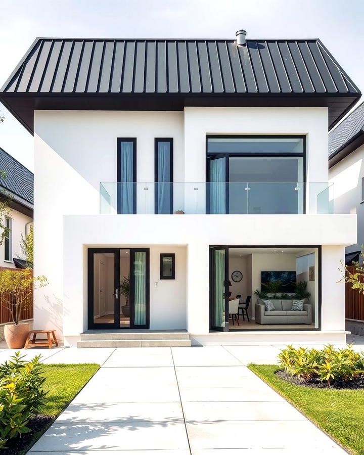 Contemporary Contrast - 25 White Exterior Home with a Black Roof Ideas