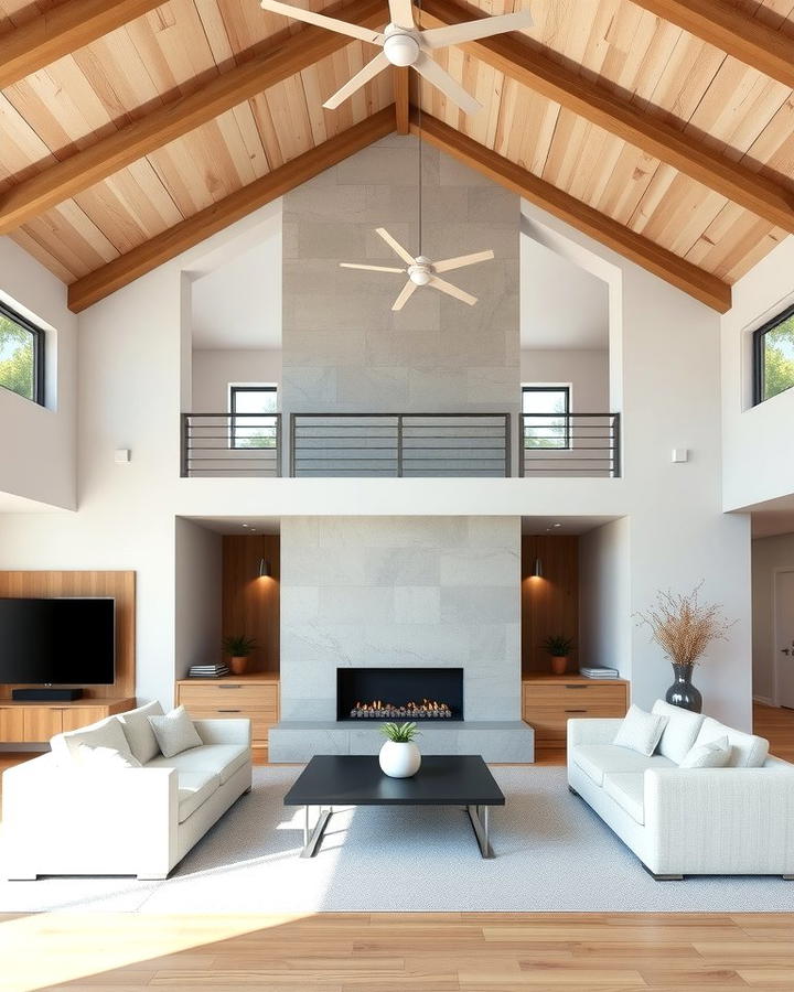 Contemporary Open Frame - 25 Rooms With Fireplaces With Vaulted Ceilings Features