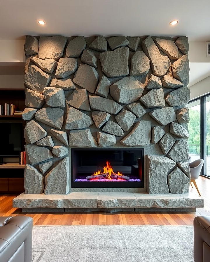 Contemporary River Rock and Glass Design - 25 River Rock Fireplace Ideas