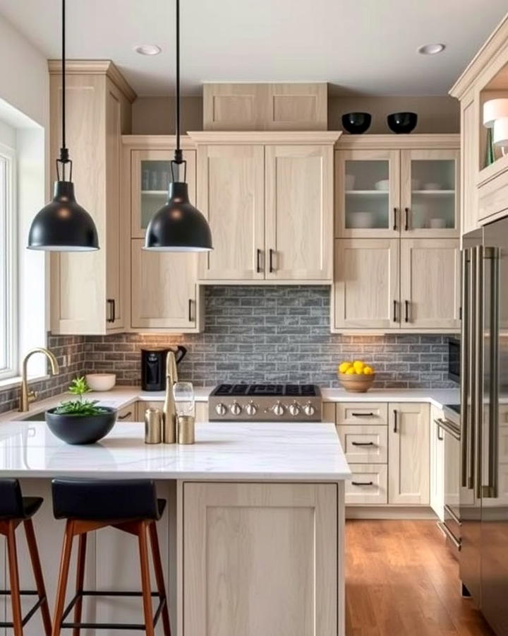 Contemporary White Oak and Black Accents - 30 Kitchens With White Oak Cabinets