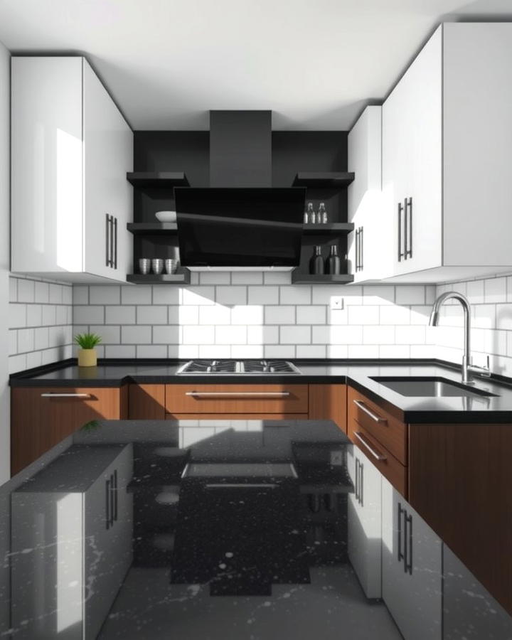 Contrasting Black Granite with Light Backsplashes - 30 Black Granite Countertops Kitchen Ideas