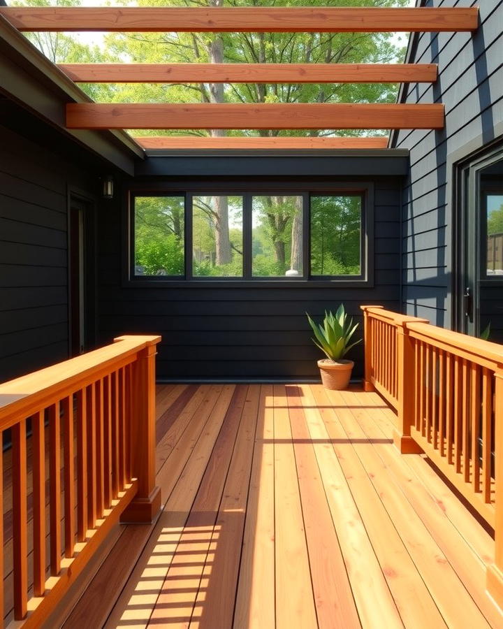 Contrasting Cedar Deck Against Black Siding - 30 Black House With Cedar Accents