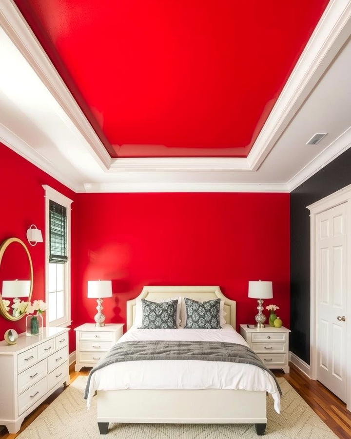 Contrasting Ceiling Colors - 25 red black and white bedroom ideas