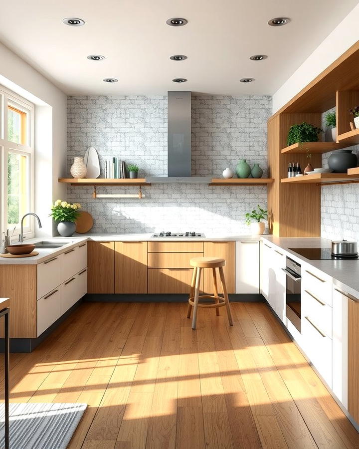 Contrasting Flooring Materials - 30 Split Level Kitchen Design Ideas