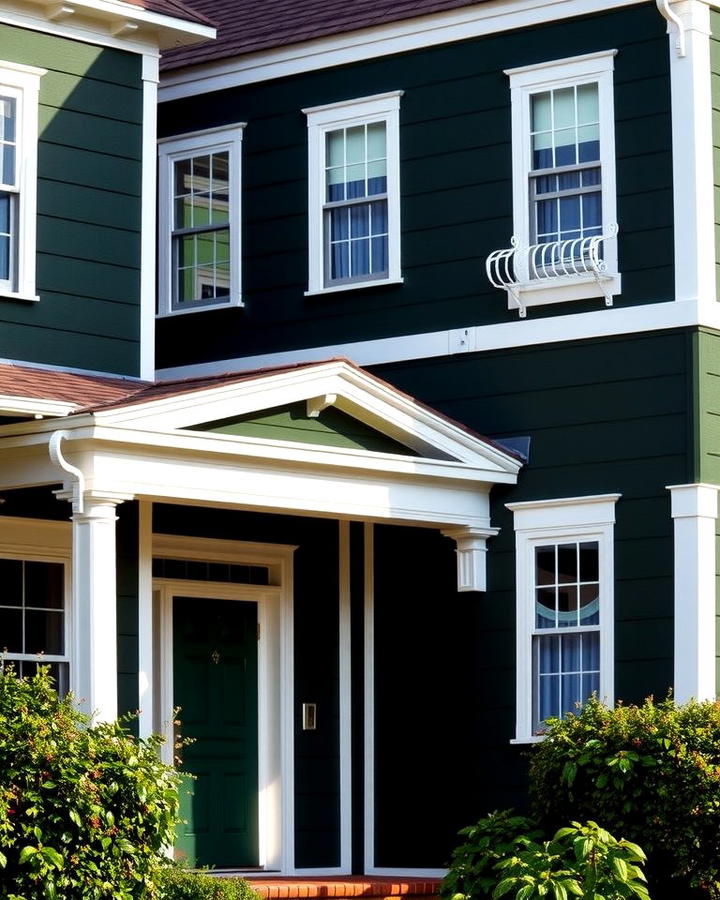 Contrasting White Trim Accents - 30 Dark Green Exterior Ideas