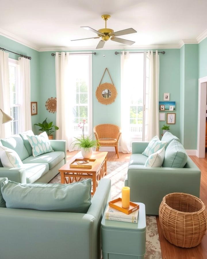 Cool Mint Green - 25 Monochromatic Living Room Ideas