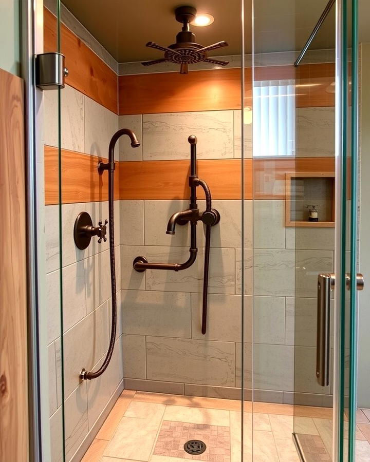 Copper Fixtures for Warmth and Character - 25 Rustic Walk-in Shower Ideas