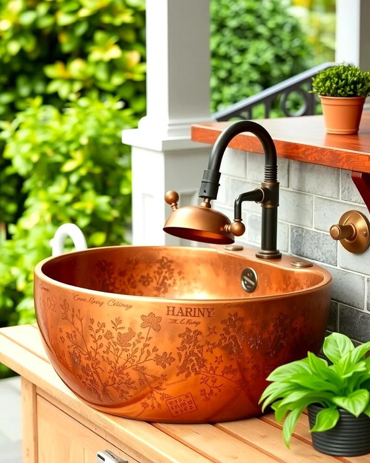 Copper Sink with Patina - 25 outdoor sink ideas