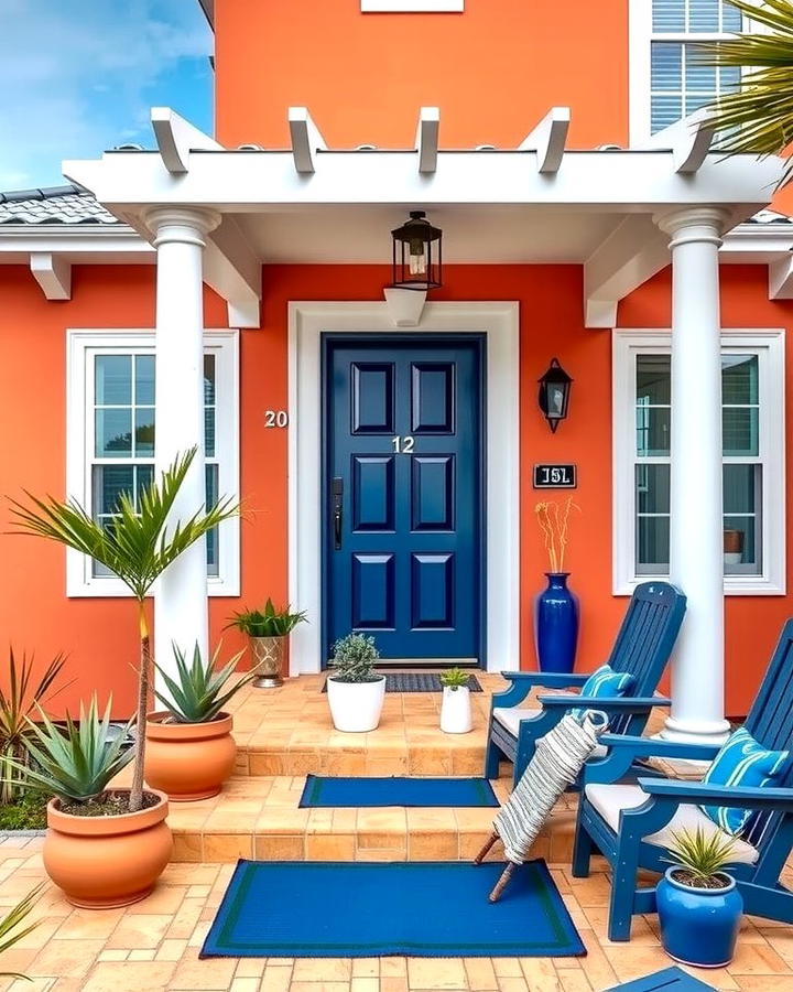 Coral Orange with Navy Blue Accents - 25 Orange House Exterior Ideas