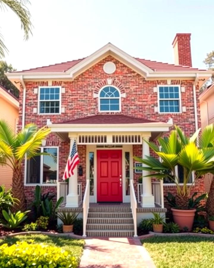 Coral and Soft White - 30 Blonde Brick House Color Schemes