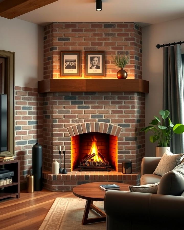 Corner Brick Fireplace for Cozy Spaces - 25 Rustic Living Room With a Brick Fireplace Ideas