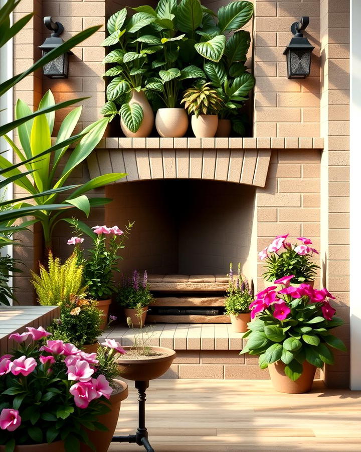 Corner Fireplace with Built in Planters - 25 Outdoor Corner Fireplace Ideas