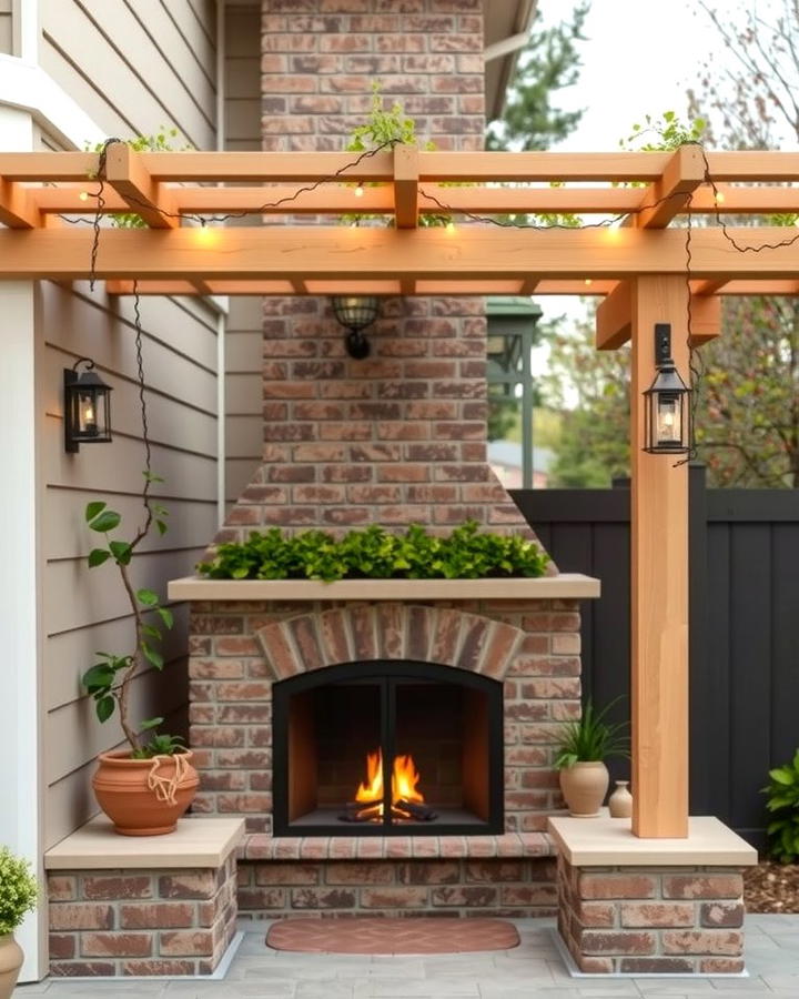 Corner Fireplace with Pergola Cover - 25 Outdoor Corner Fireplace Ideas