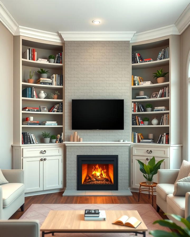 Corner Fireplace with Wraparound Shelves - 30 Fireplace With Bookshelves