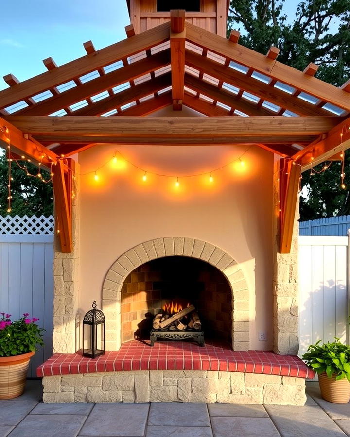 Corner Fireplace with a Pergola Cover - 25 Outdoor Corner Fireplace Ideas