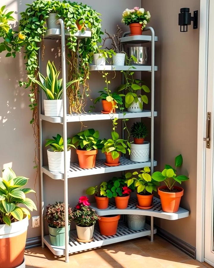 Corner Plant Shelves - 25 Patio Small Garden Ideas