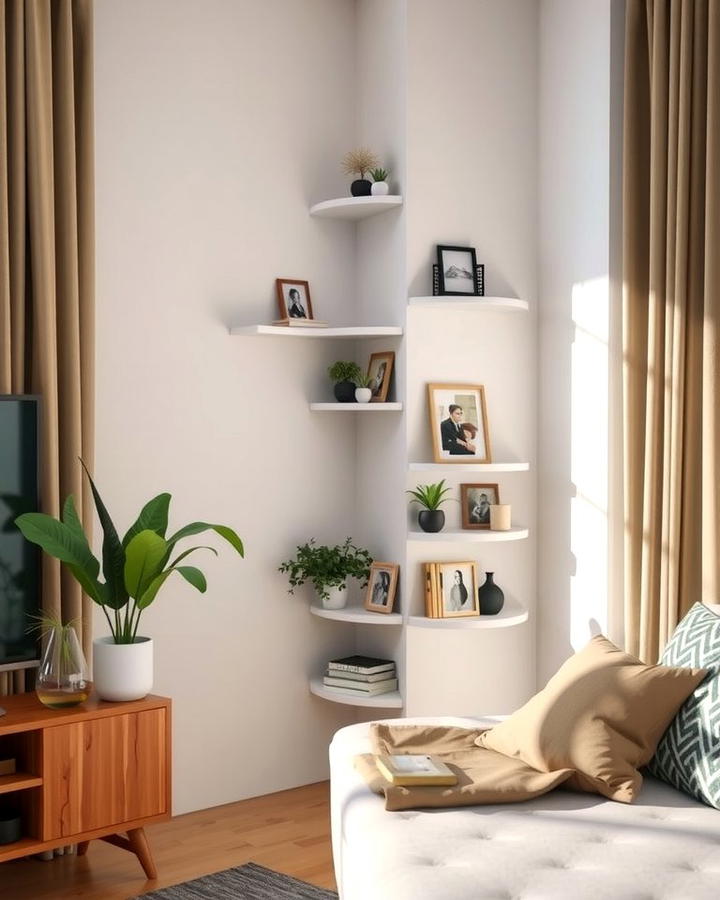 Corner Shelves to Maximize Space 2 - 30 Living Room Shelf Ideas