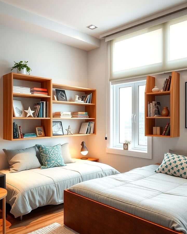 Corner Shelving Units - 25 Shared Bedroom Ideas for Small Rooms