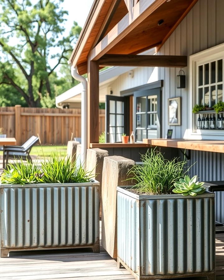 Corrugated Metal Accents - 30 Farmhouse Patio Ideas