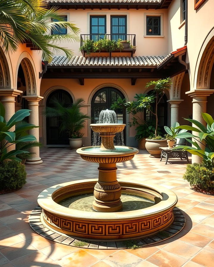 Courtyard with a Central Fountain - 25 spanish style home exterior ideas