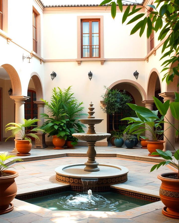 Courtyards with Central Fountains - 30 Mediterranean House Exterior Ideas