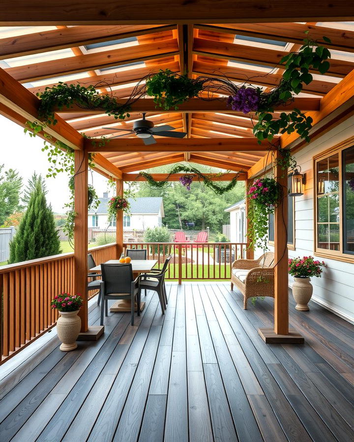 Covered Deck with Pergola - 25 Mobile Home Deck Ideas