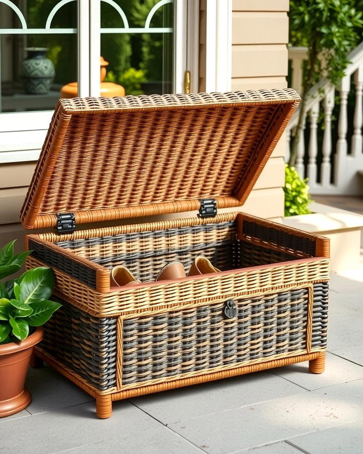 Covered Wicker Trunk - 25 Outdoor Shoe Storage Ideas