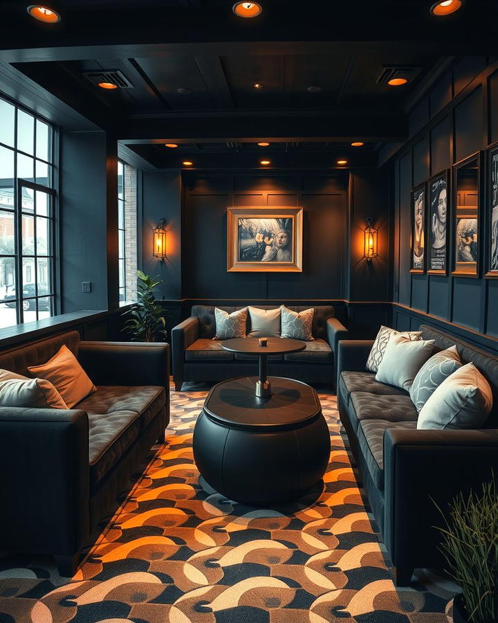 Cozy Black Lounge - 30 black basement ideas