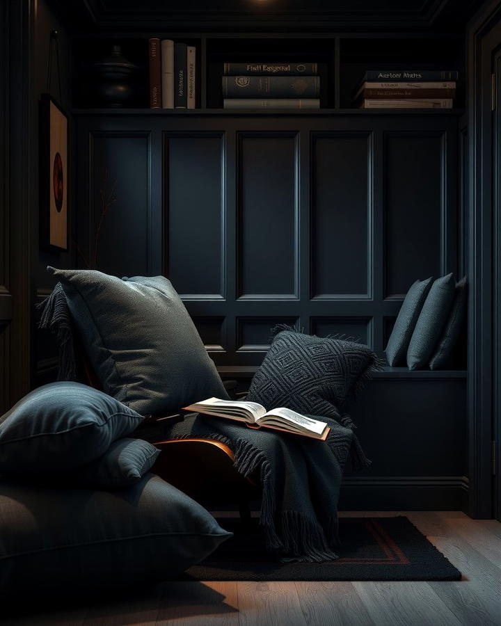 Cozy Black Reading Nook - 30 black basement ideas