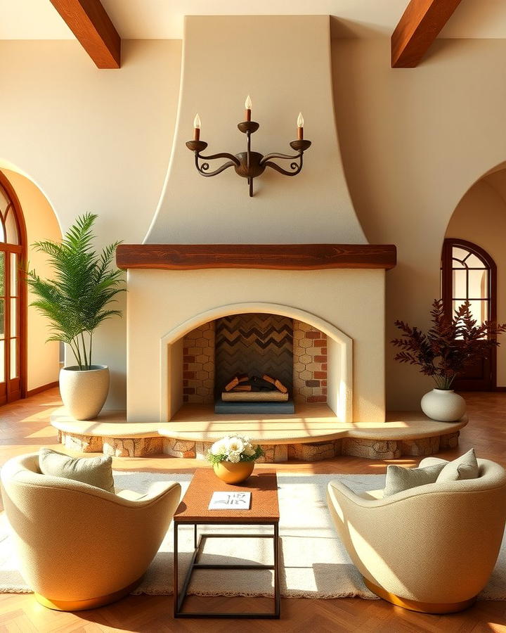 Cozy Fireplace with Stucco Finish - 25 Spanish Style Living Room Ideas