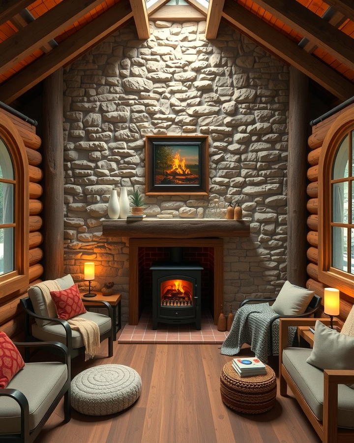 Cozy Indoor Fireplace - 25 One Room Cabin Interior Design Ideas