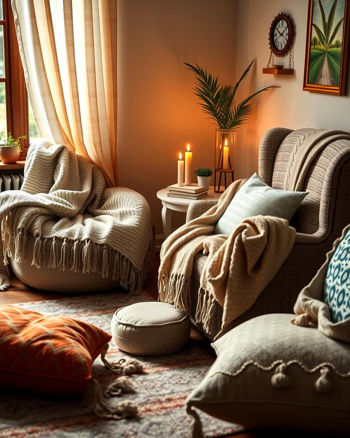 Cozy Nooks with Throw Blankets - 25 Moody Boho Living Room Ideas