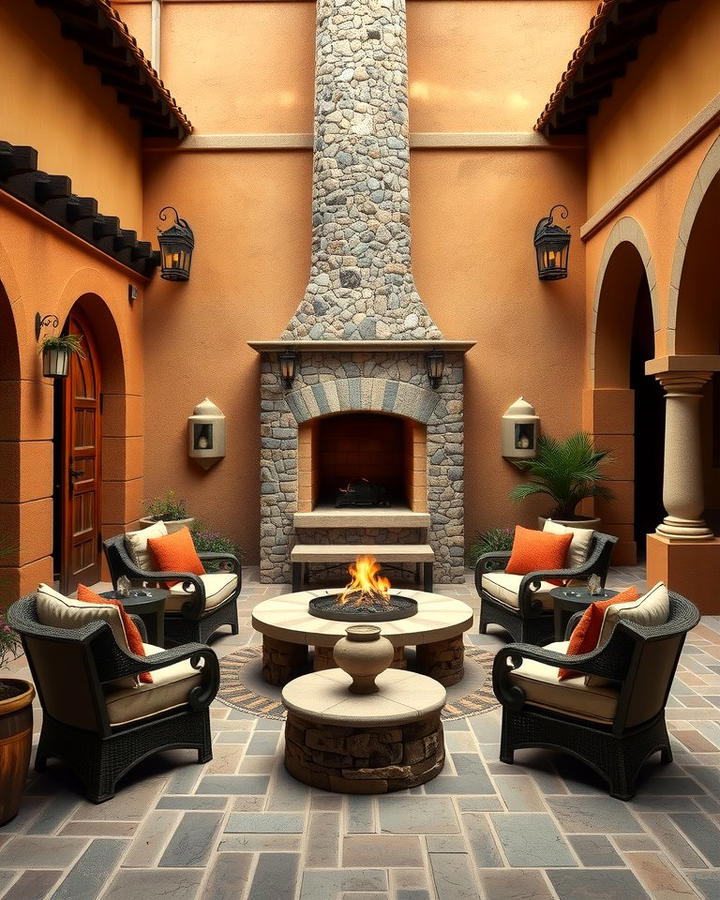 Cozy Outdoor Fireplace - 25 spanish courtyard ideas