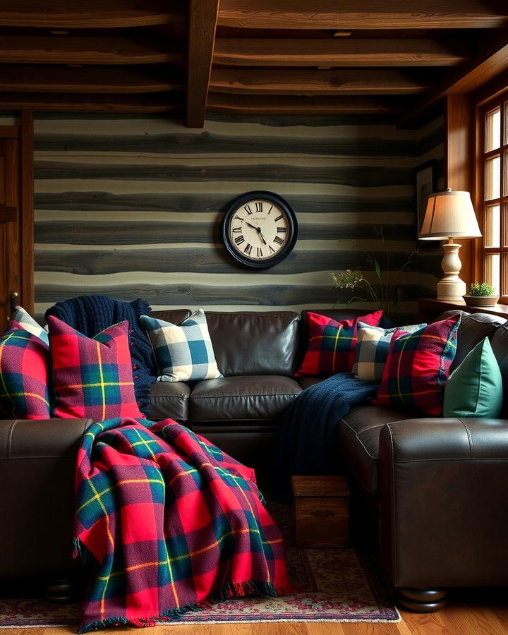 Cozy Plaid Textiles - 25 Ralph Lauren Living Room Ideas