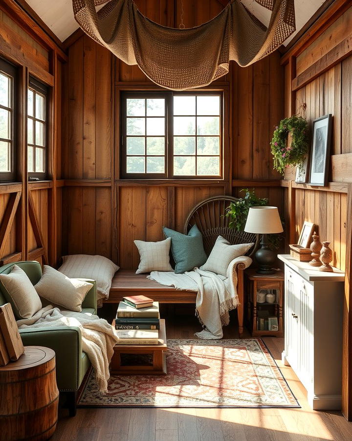 Cozy Reading Nooks with Rustic Charm - 25 Rustic Barndominium Interior Design Ideas