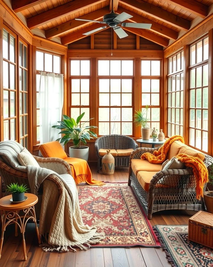 Cozy Throw Blankets for Texture - 25 Rustic Sunroom Ideas