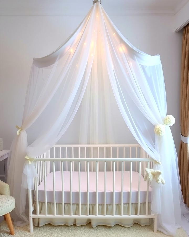 Cozy White Canopy Setup - 25 White Nursery Ideas