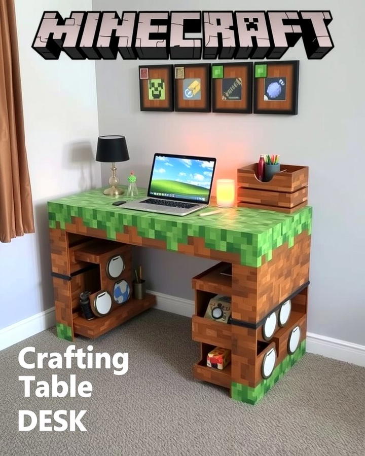 Crafting Table Desk - 30 Minecraft Themed Bedroom Ideas