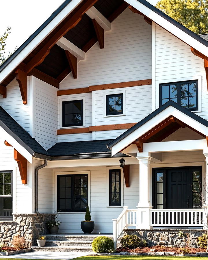 Craftsman Inspired Balance - 25 White Exterior Home with a Black Roof Ideas