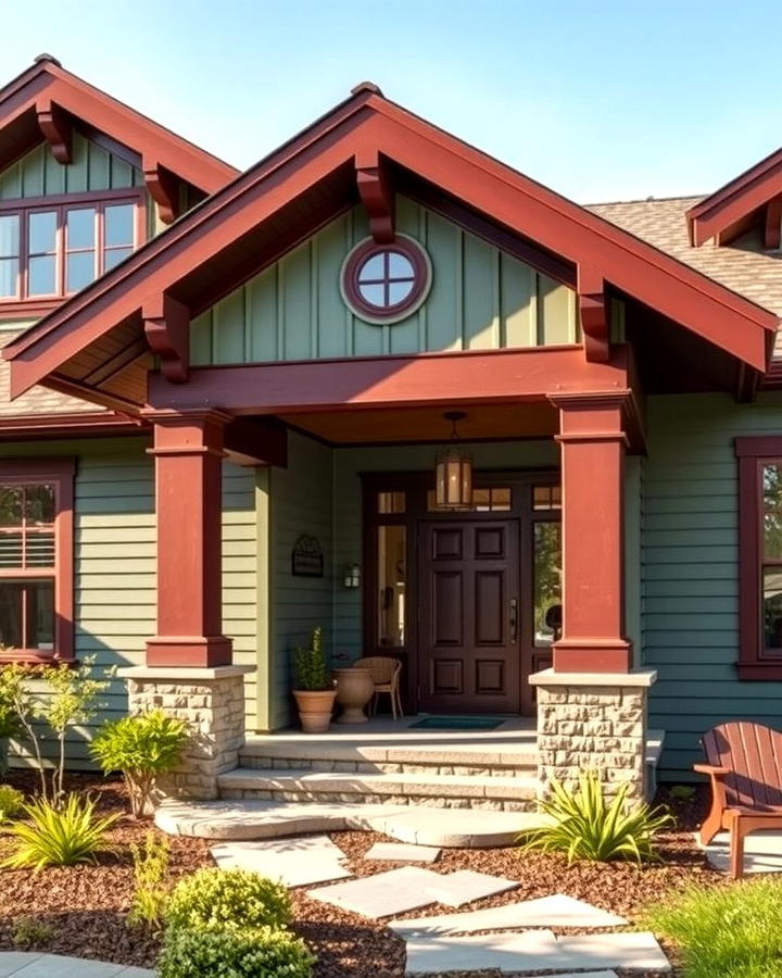 Craftsman Style with Sage Green and Mahogany Trim - 25 Sage Green House With Brown Trim Ideas