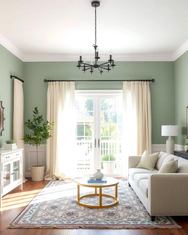 Cream Curtains Paired with Sage Green Walls 2 - 25 sage green and cream living room ideas