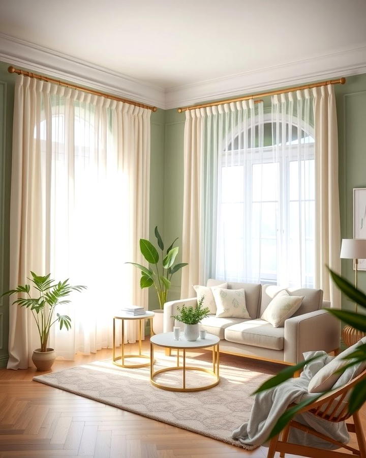 Cream Curtains Paired with Sage Green Walls - 25 sage green and cream living room ideas