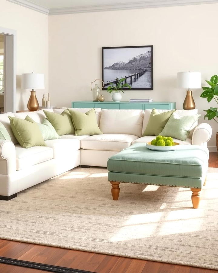 Cream Sofa with Sage Green Ottoman - 25 sage green and cream living room ideas