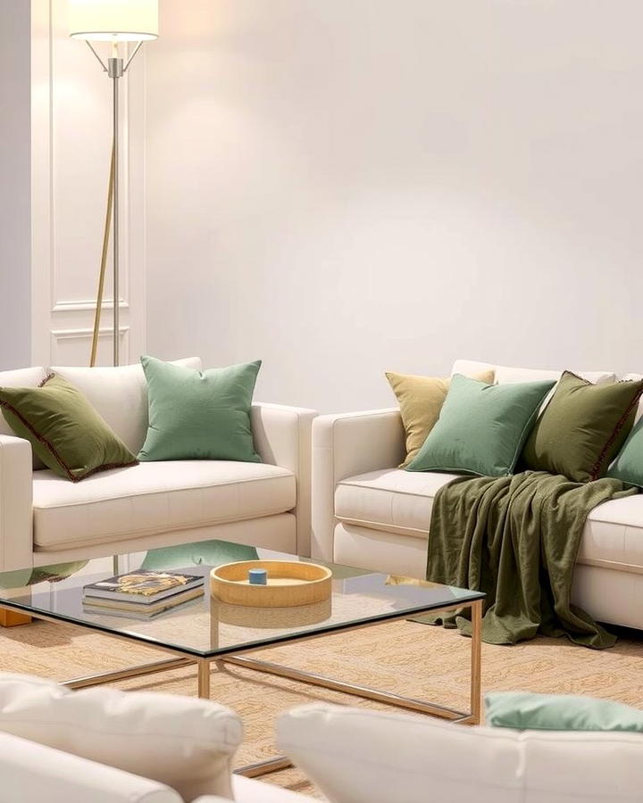 Cream Sofas with Sage Green Throw Pillows - 25 sage green and cream living room ideas