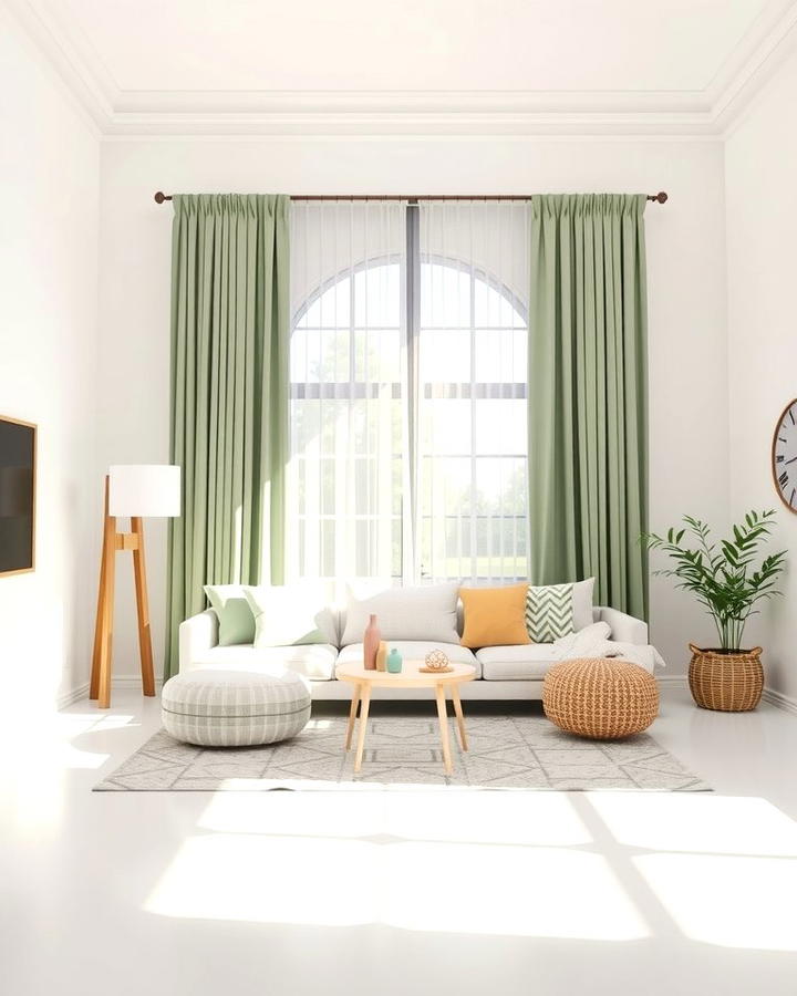 Cream Walls with Sage Green Curtains - 25 sage green and cream living room ideas