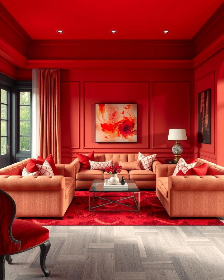 Create a Monochromatic Scheme - 25 Red Couch Living Room Ideas