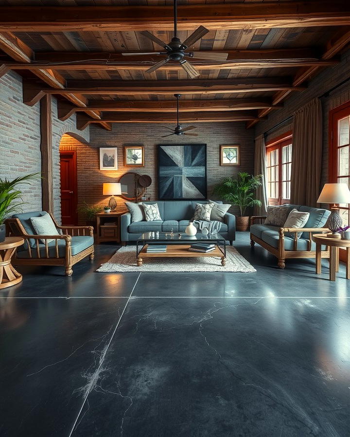 Creating Contrast with Dark Concrete Floors - 25 Rustic Concrete Floor Living Room Ideas