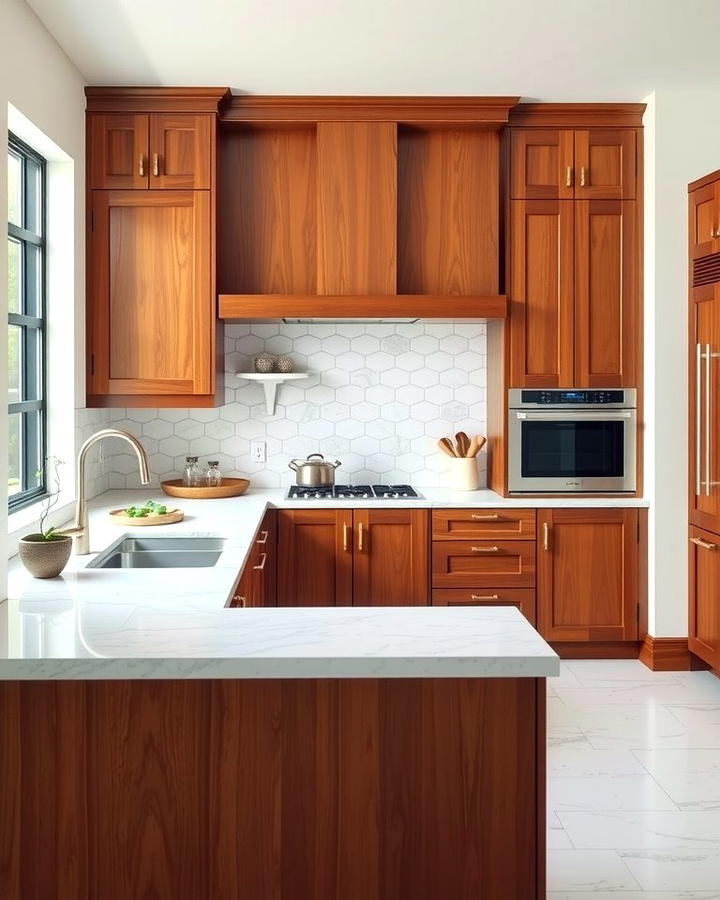 Creating Contrast with Light Countertops - 25 Natural Cherry Kitchen Cabinets