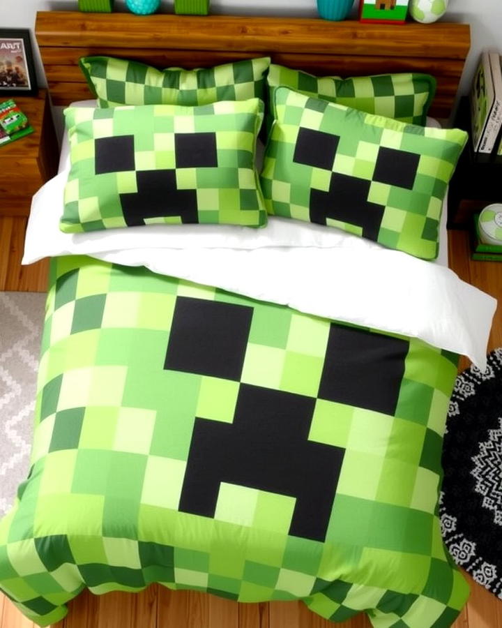 Creeper Face Bedding - 30 Minecraft Themed Bedroom Ideas