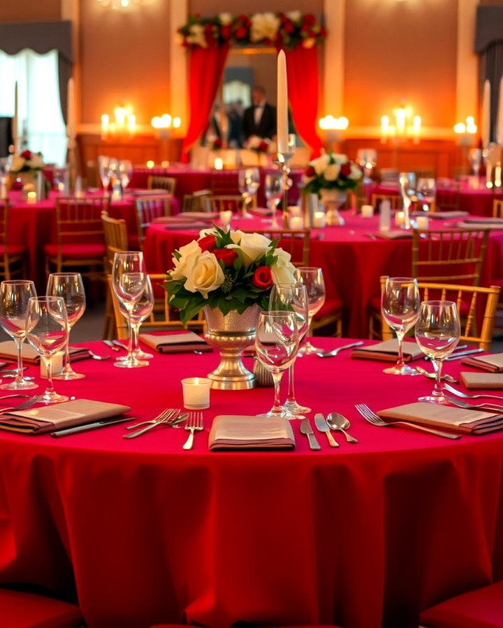 Crimson Table Linens - 30 Red Wedding Theme Ideas